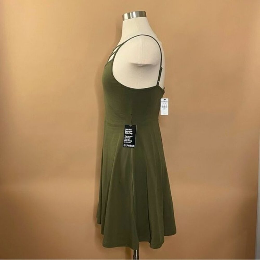 Express Olive Green Fit n' Flare Fairy Dress Womens Size S - Picture 2 of 8